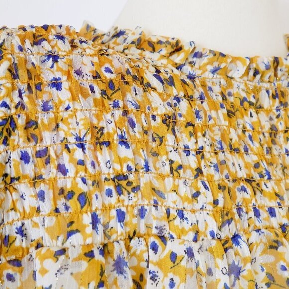 cottagecore boho smocked flowy country floral top sheer metallic - Picture 6 of 9